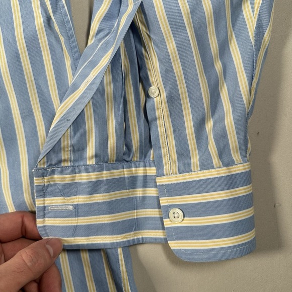 Vineyard Vines Mens 16 35 Dress Shirt Blue Yellow Stripe Button Up 100% Cotton - Picture 8 of 12